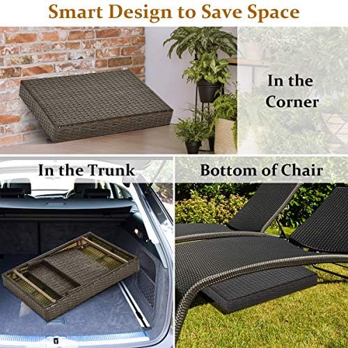 LDAILY Outdoor Side Table, Portable Wicker Coffee Table with Rattan and Steel...