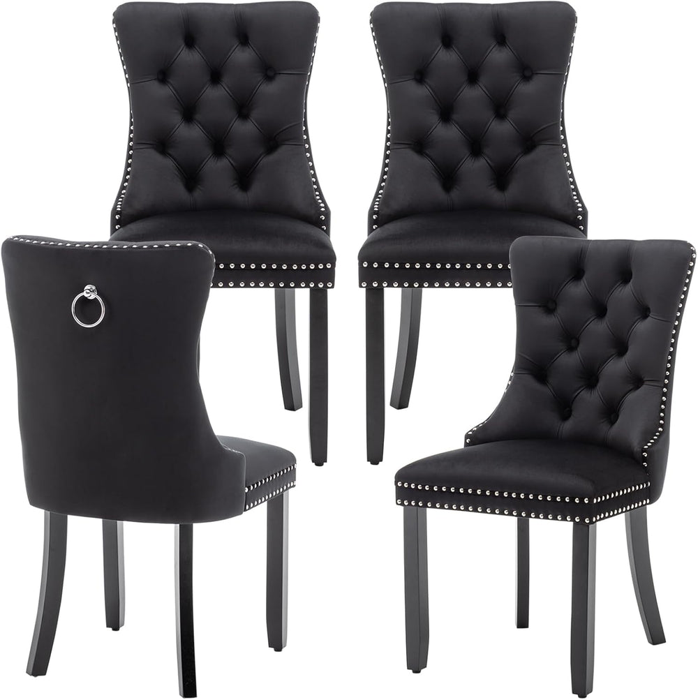 Eifizek Dining Chairs Set of 4 Upholstered Chairs with Tufted Back, Black
