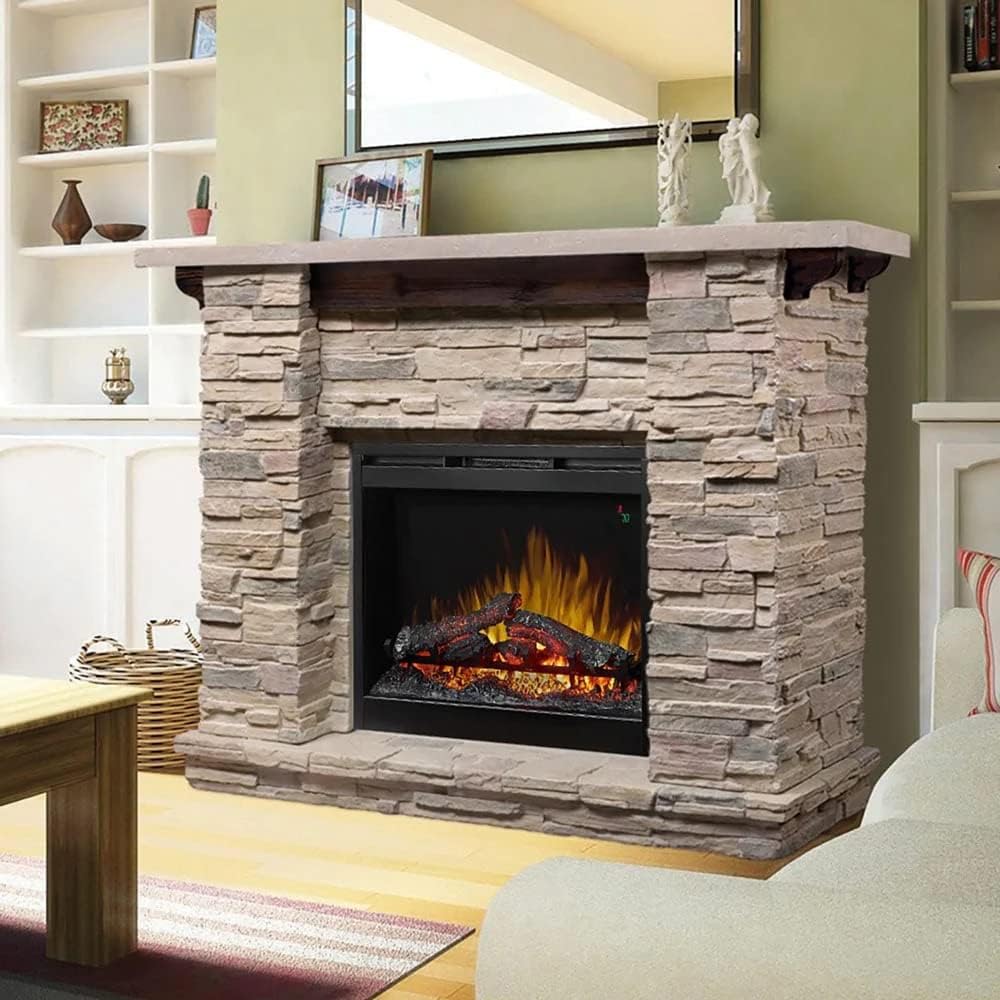 Dimplex Featherston Electric Fireplace with Mantel Surround Package | Pine wi...