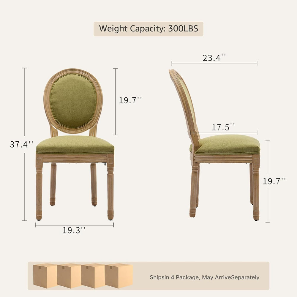 Vintage French Country Dining Chairs Set of 8, Fabric Dining Chair with a Rou...