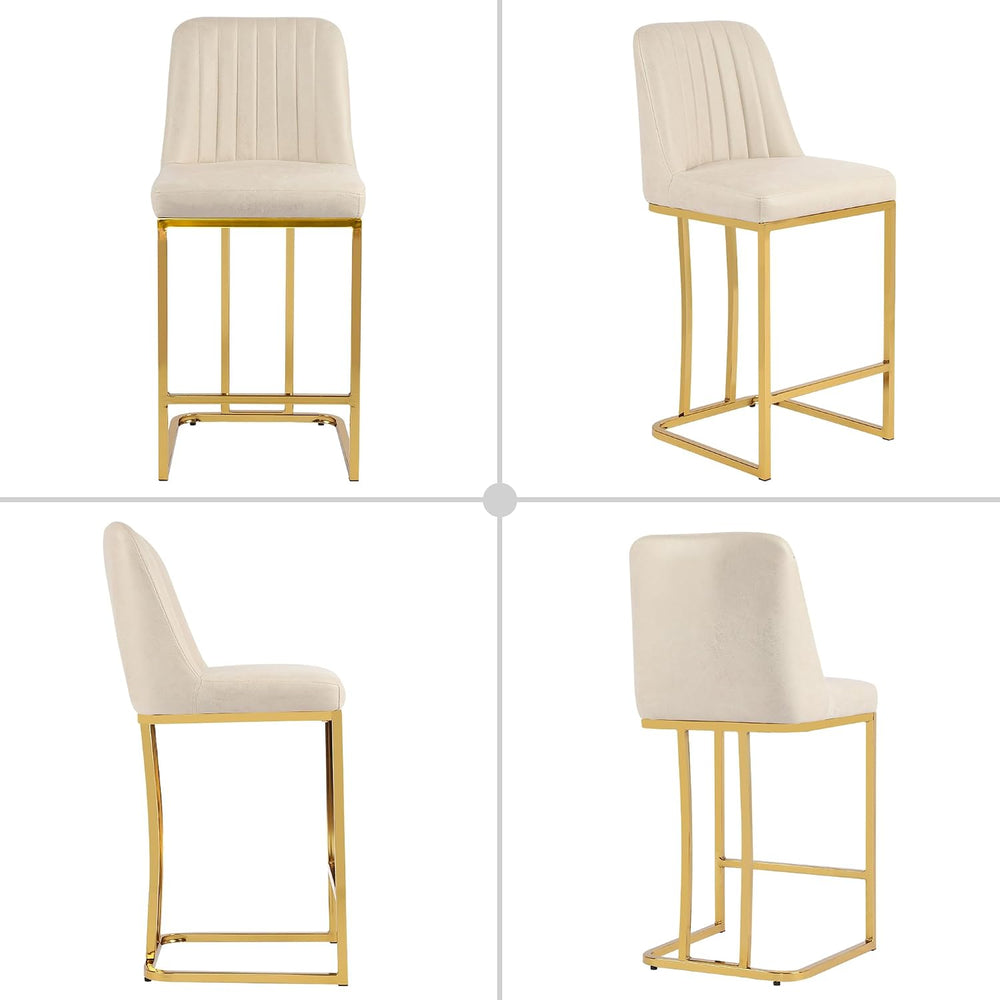 LSSBOUGHT Counter Height Bar Stools Set of 4, Beige Counter Stools with Back ...