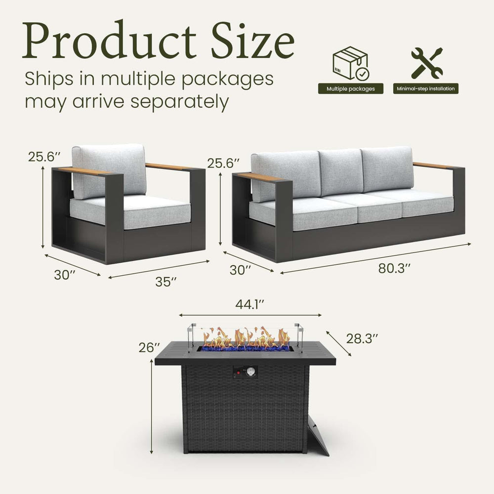 LayinSun 4 Pieces Aluminum Patio Furniture Set with Fire Pit Table