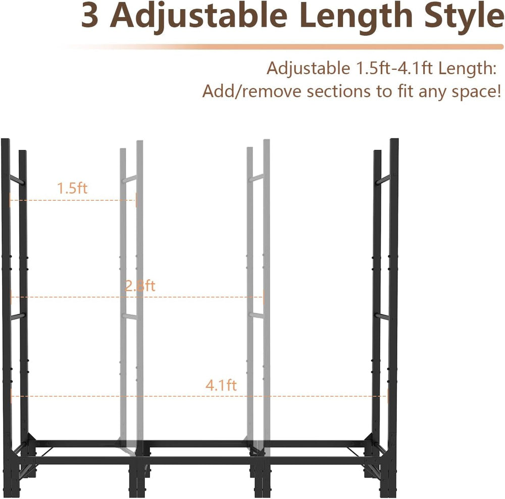 C-Hopetree 4Ft Outdoor Indoor Firewood Rack, Adjustable Metal Log Holder for ...