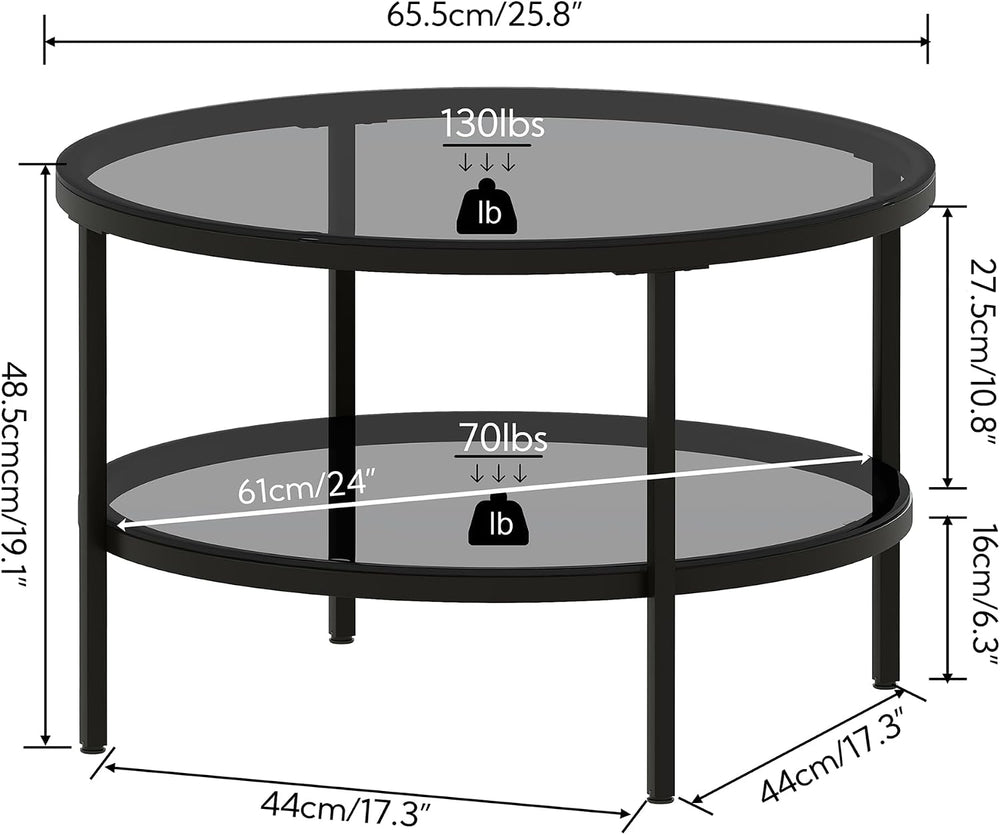 Yusong Round Glass Coffee Tables for Living Room, 2-Tier Circle Coffee Table ...