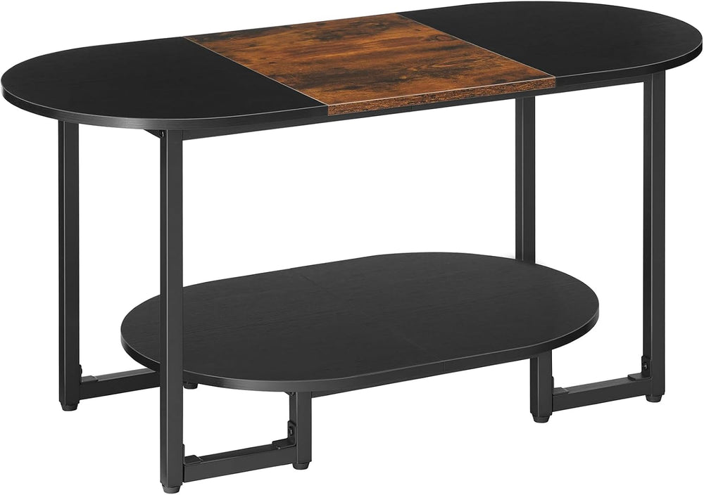 HOOBRO Coffee Table for Living Room, Oval Small Coffee Table with 2-Tier Open...