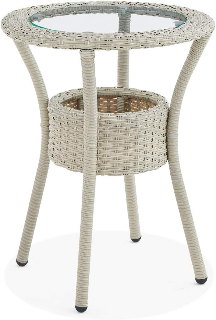 Modern and Weatherproof Haven All-Weather Wicker Outdoor Round Glass-Top Acce...