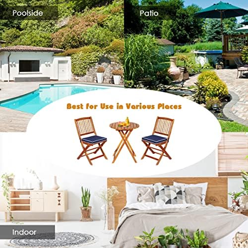 ORALNER 3-Piece Acacia Wood Folding Patio Bistro Set, Small Outdoor Balcony F...
