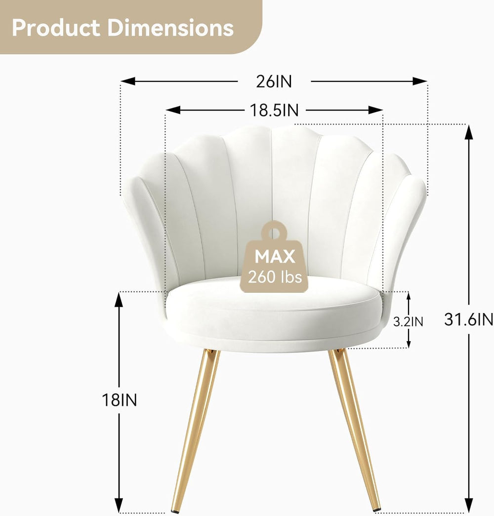 Velvet Accent Chair with Gold Metal Legs, Vanity Chair for Makeup Room, Uphol...