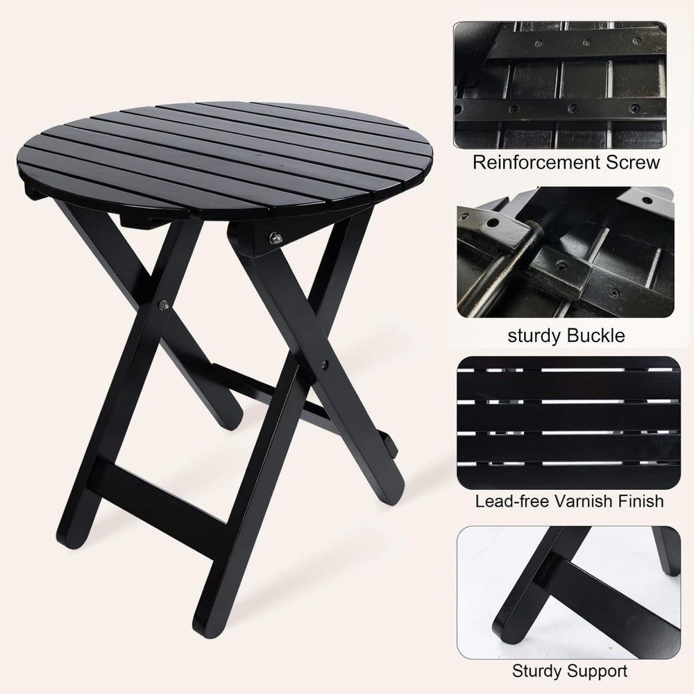 Outdoor Wooden Side Table, Folding Patio End Table, Small Round Furniture Tab...