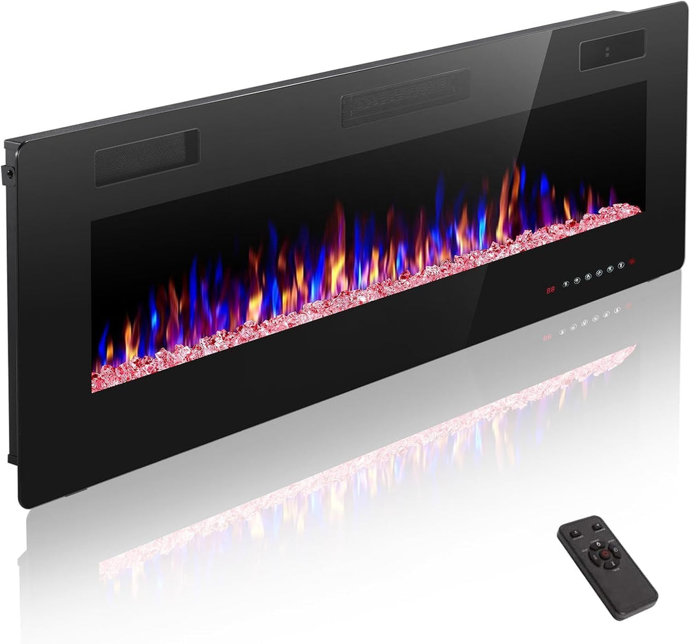 ZAFRO 50" Electric Fireplace with Remote Ultra-Thin & Quiet Wall-Mou...
