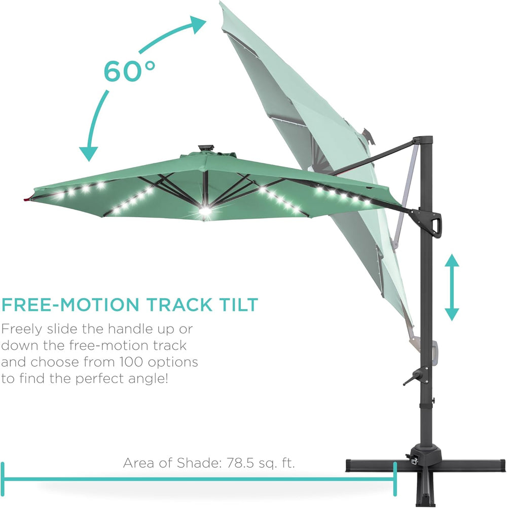 Best Choice Products 10ft Solar LED Cantilever Patio Umbrella, 360-Degree Rot...