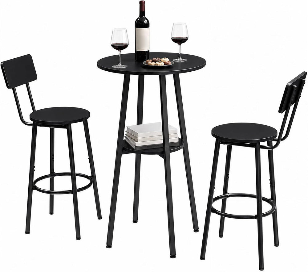 HOOBRO 3 Pieces Round Bar Height Table and Chairs Set, Round Dining Table Set...