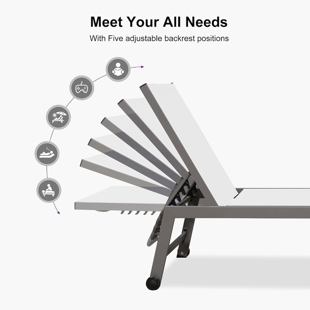 PURPLE LEAF Lounge Chair Outdoor Set for 2, All Weather Aluminum, White