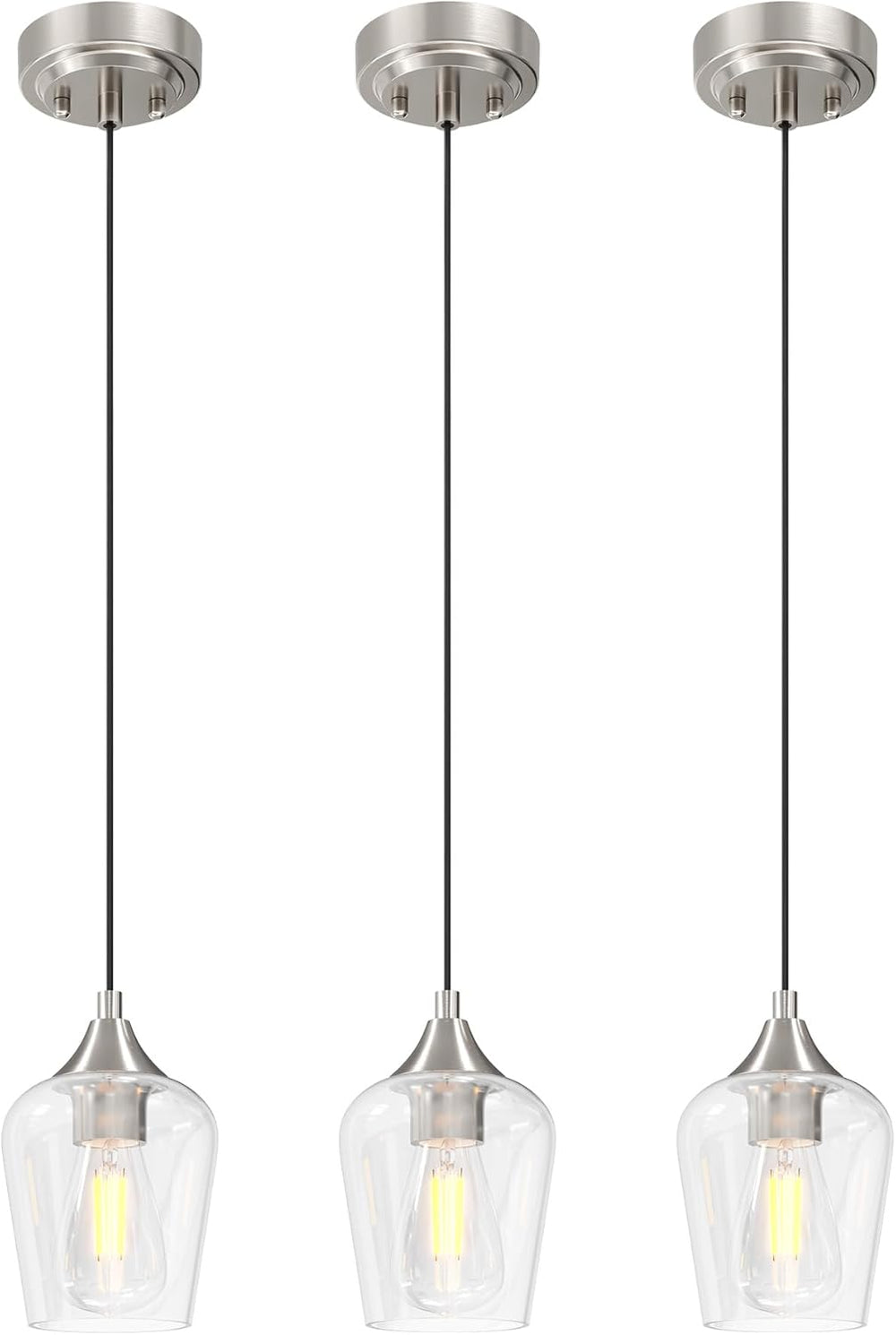 VONLUCE Nickel Pendant Light for Kitchen Island, Set of 3