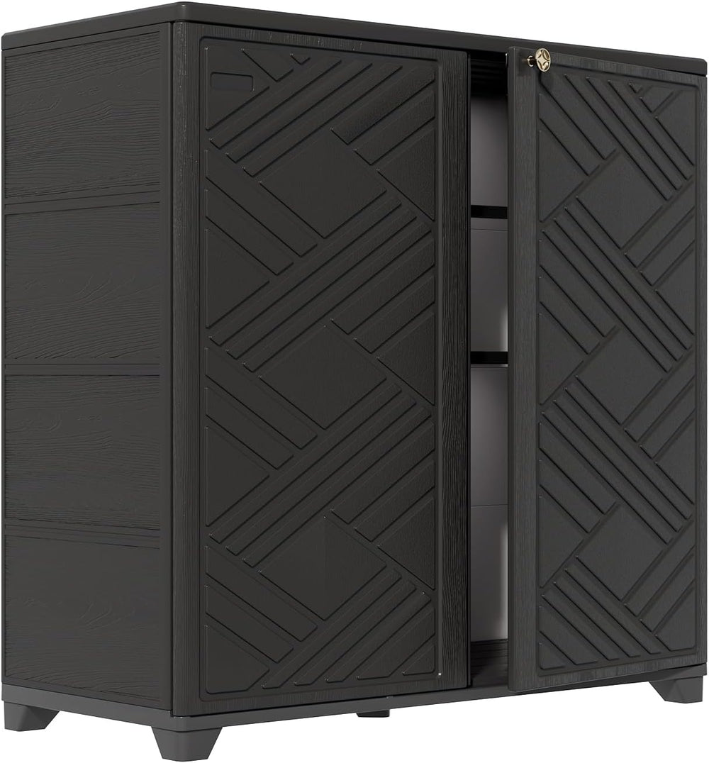 HOMSPARK Indoor/Outdoor Storage Cabinet with Doors and 2 Metal Shelves, 34”x1...