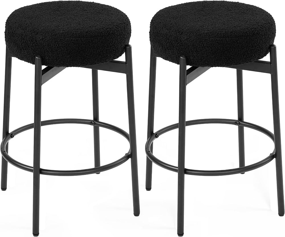 VINGLI Swivel Round Barstools 24" H Set of 2, Teddy Wool Upholstered Bar...
