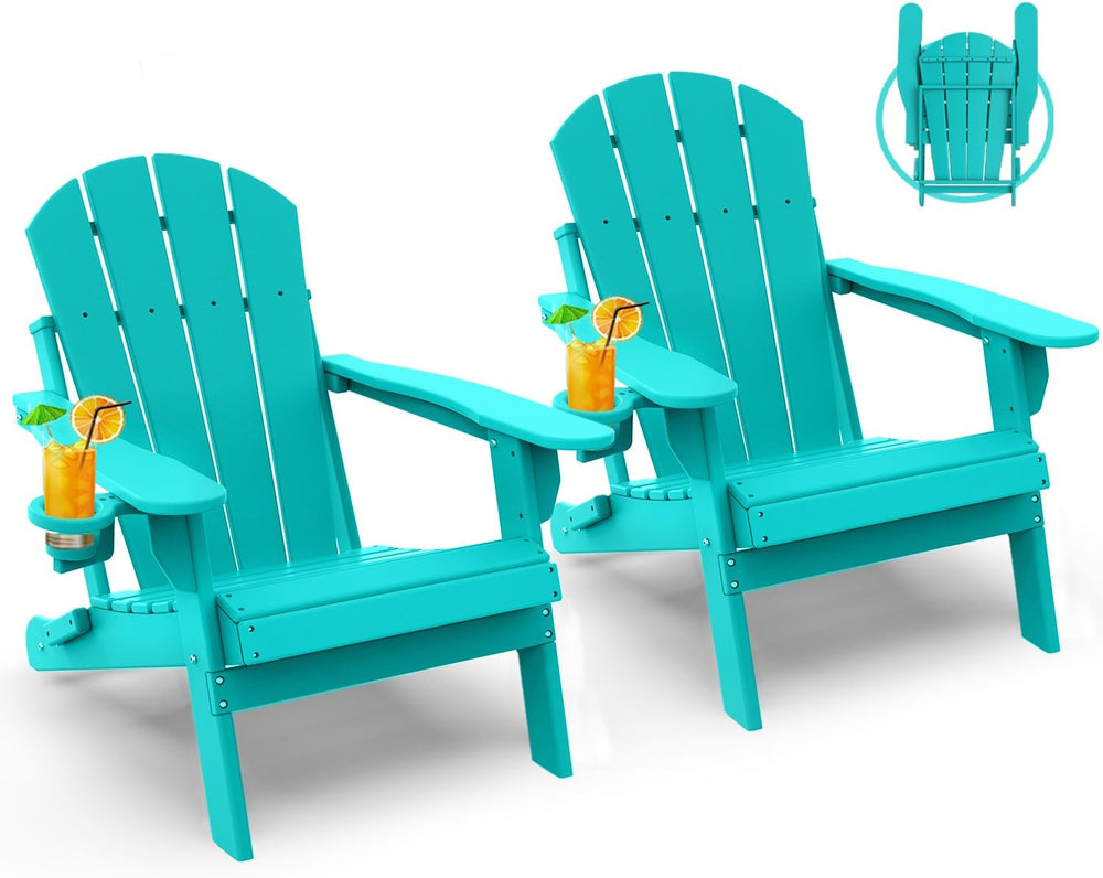 GREENVINES Folding-Adirondack-Chairs Set of 2, HDPE All Weather, Aqua