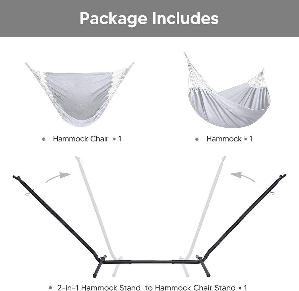 SUNCREAT 2-in-1 Convertible Extra Large Hammocks with Stand, Light Gray