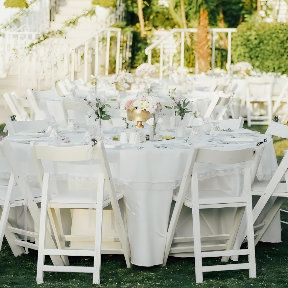 Cuckan 120 Inch Round Tablecloth, 10 Pack White Stain Resistant and Wrinkle-F...