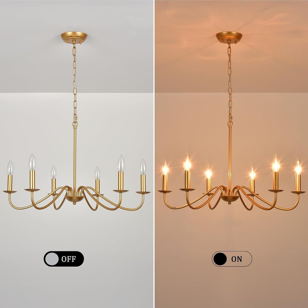 6-Light Gold Chandelier, Modern Farmhouse Chandeliers for Dining Room Light F...
