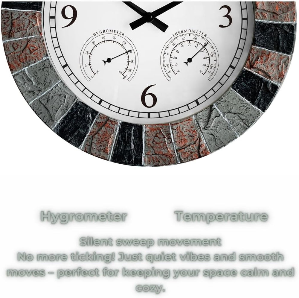 13.5" Faux Slate Wall Clock with Thermometer/Hygrometer