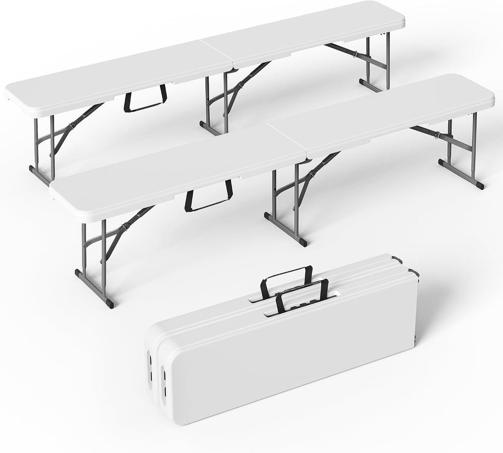 VSOAEIL 6 Foot Folding Bench 2 Pack, Foldable Plastic Bench Indoor Outdoor