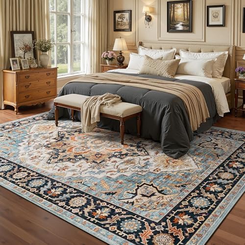 Foxmas 6x9 Wood Blue Washable Area Rugs