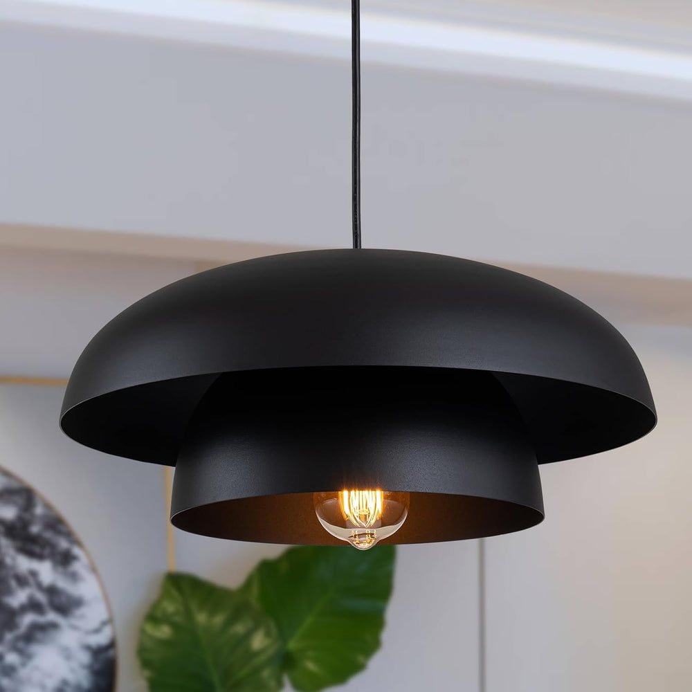Lingkai 15.7" Black Modern Pendant Light Fixtures, Kitchen Lighting Fixt...