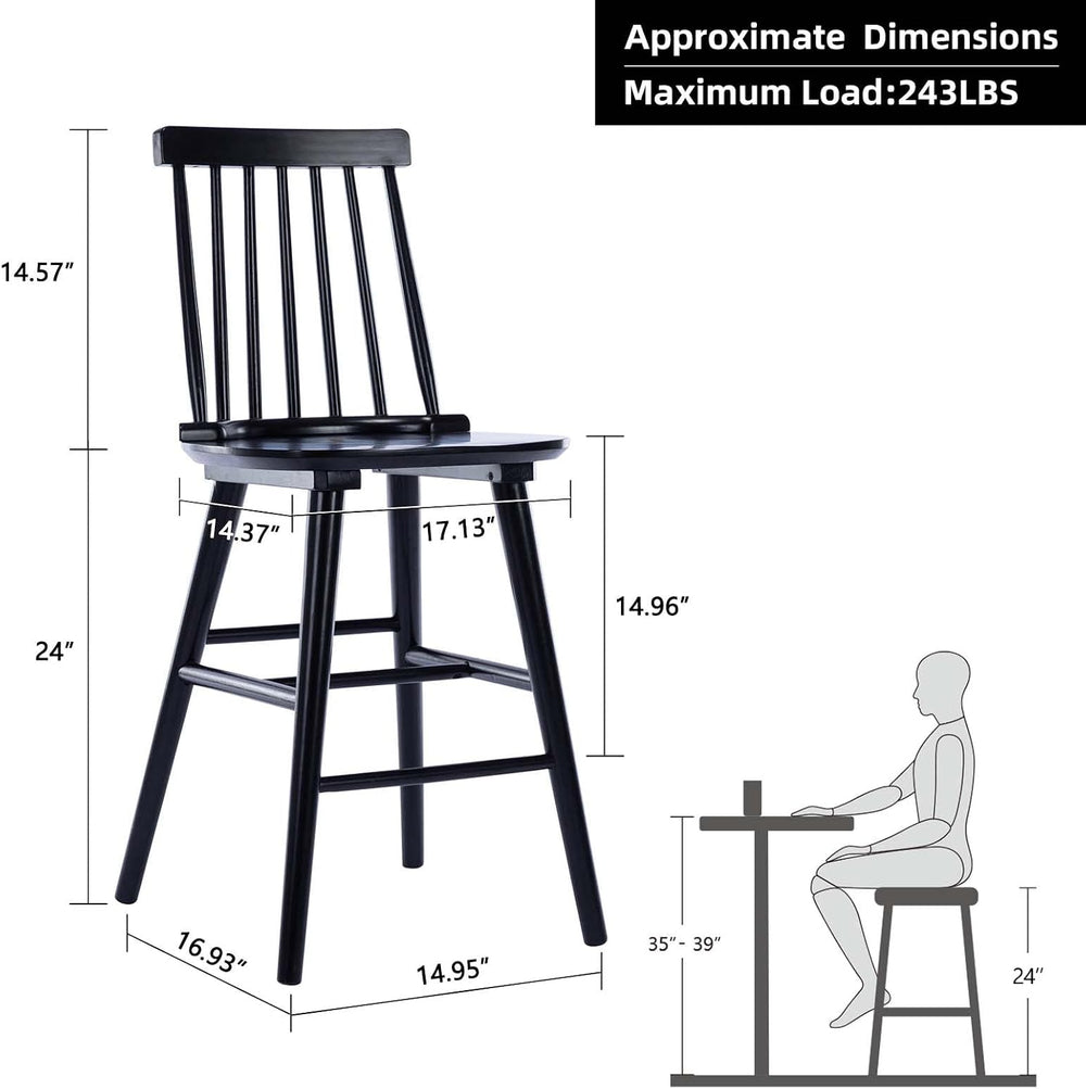 DUHOME Wood Bar Stools Set of 2, Farmhouse Counter Stools 24’’ Barstool with ...