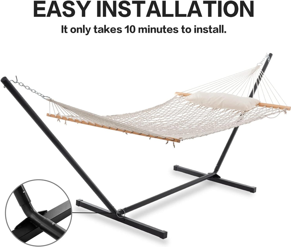 PNAEUT Double Rope Hammock with Stand Included, 12ft Heavy Duty Stand, 2 Pers...