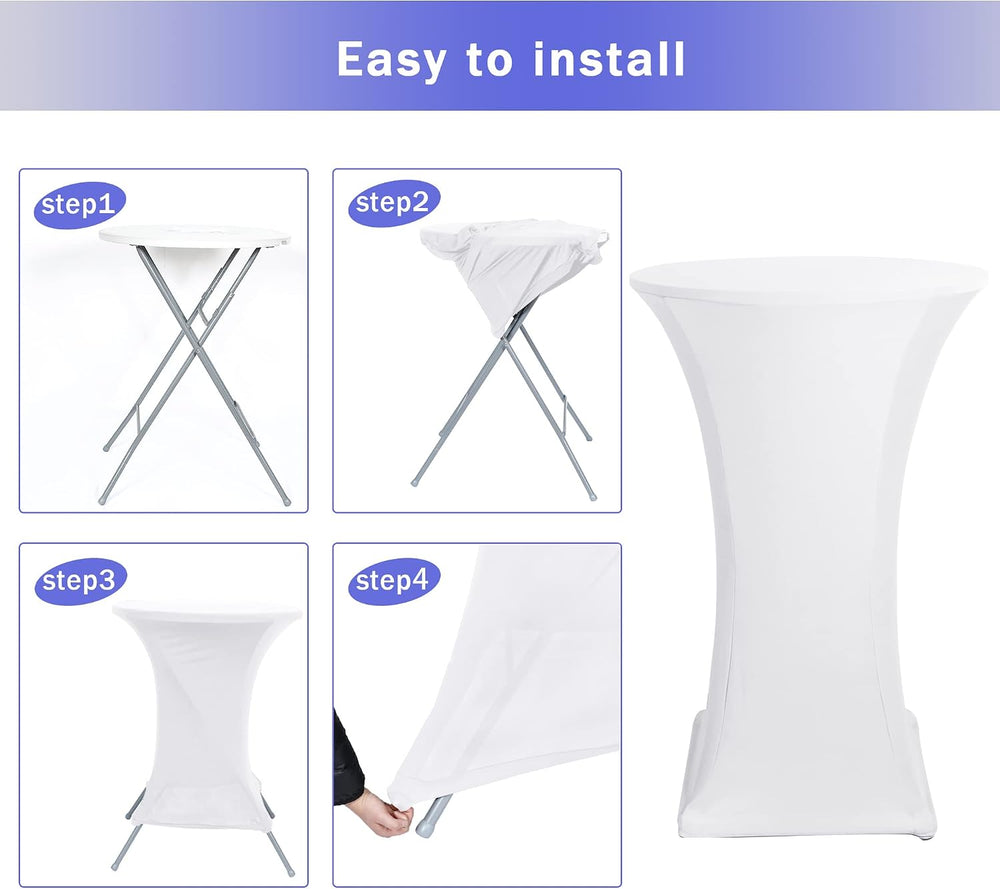 Spandex White Cocktail Table Covers for 30-32 Inch High Top Pub 4 Pack