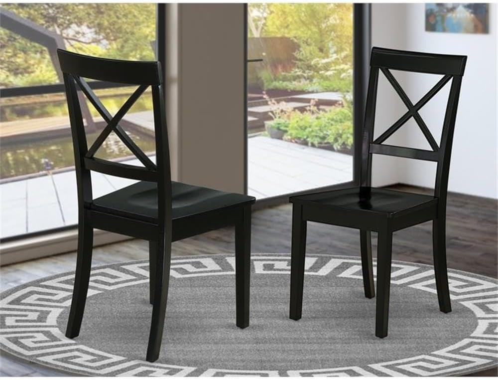 East West Furniture BOC-BLK-W Boston Dining Room Chairs - Cross Back Solid Wo...