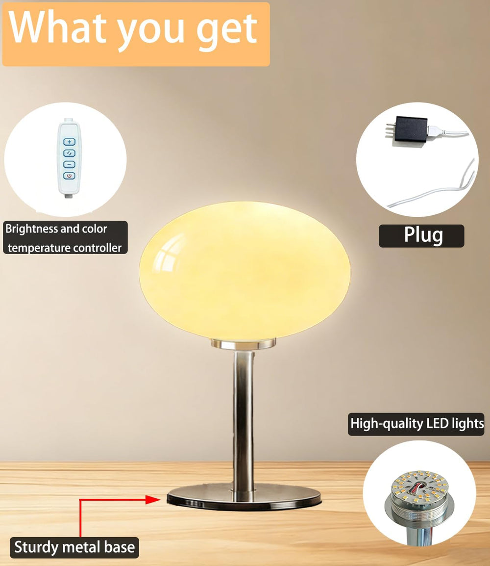 Glass Mushroom Lamp, Mid Century Dimmable Lamp 3 Color Temperatures Table Lam...