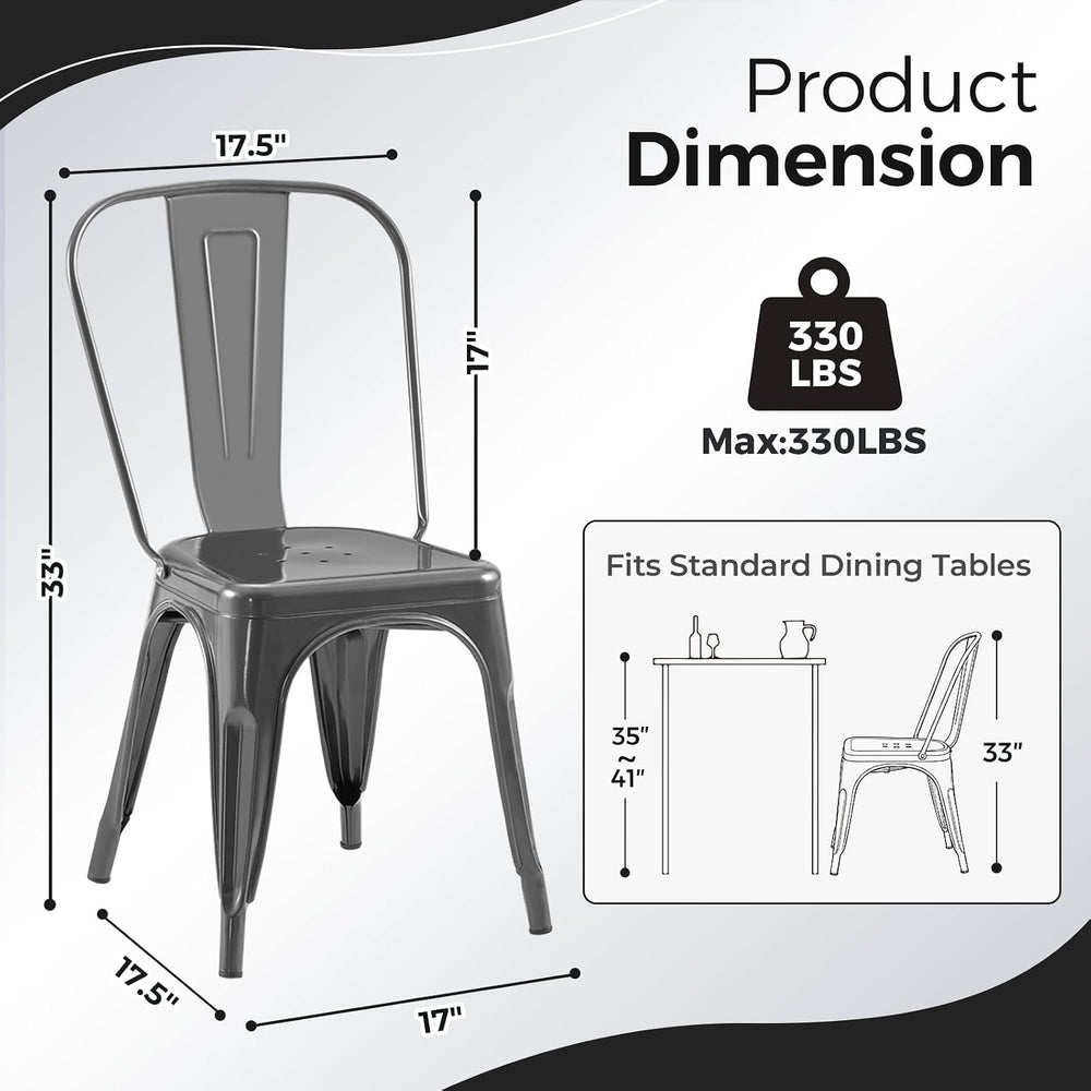 Gray Stackable Metal Dining Chairs, Set of 2