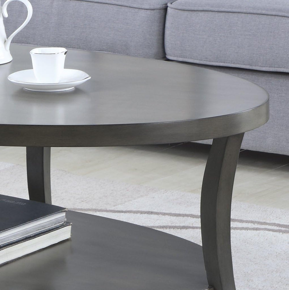 Roundhill Furniture Perth Contemporary Oval Shelf Coffee Table, Gray