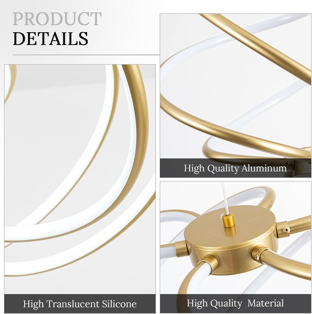 Gold Modern Chandelier with Remote Control, 48W 3-Color Temperature Dimmable ...