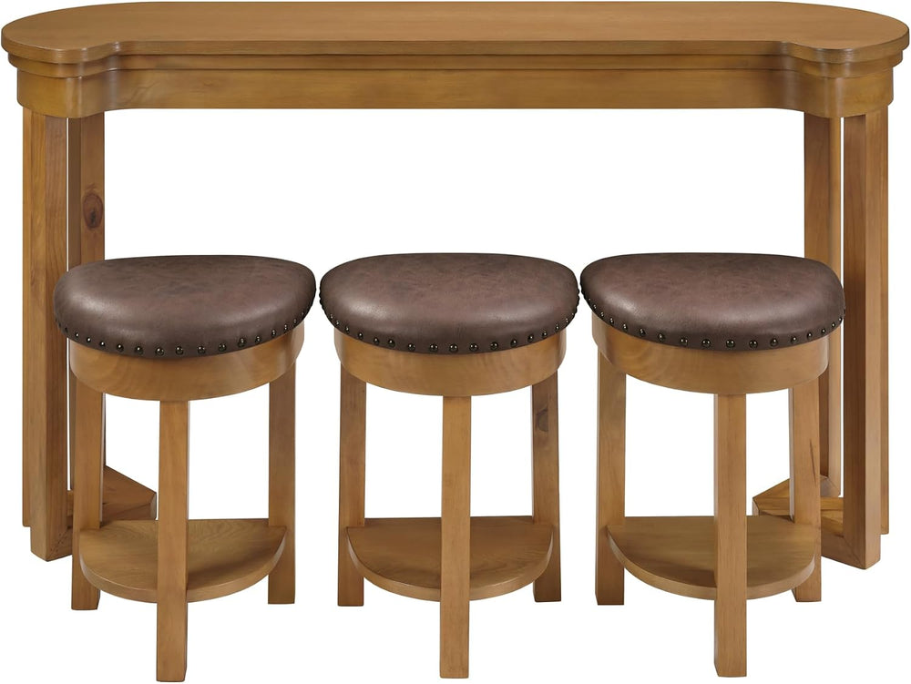 Merax 4 Piece Bar Table Set with 3 PU Upholstered Bar Stools, Solid Wood Coun...