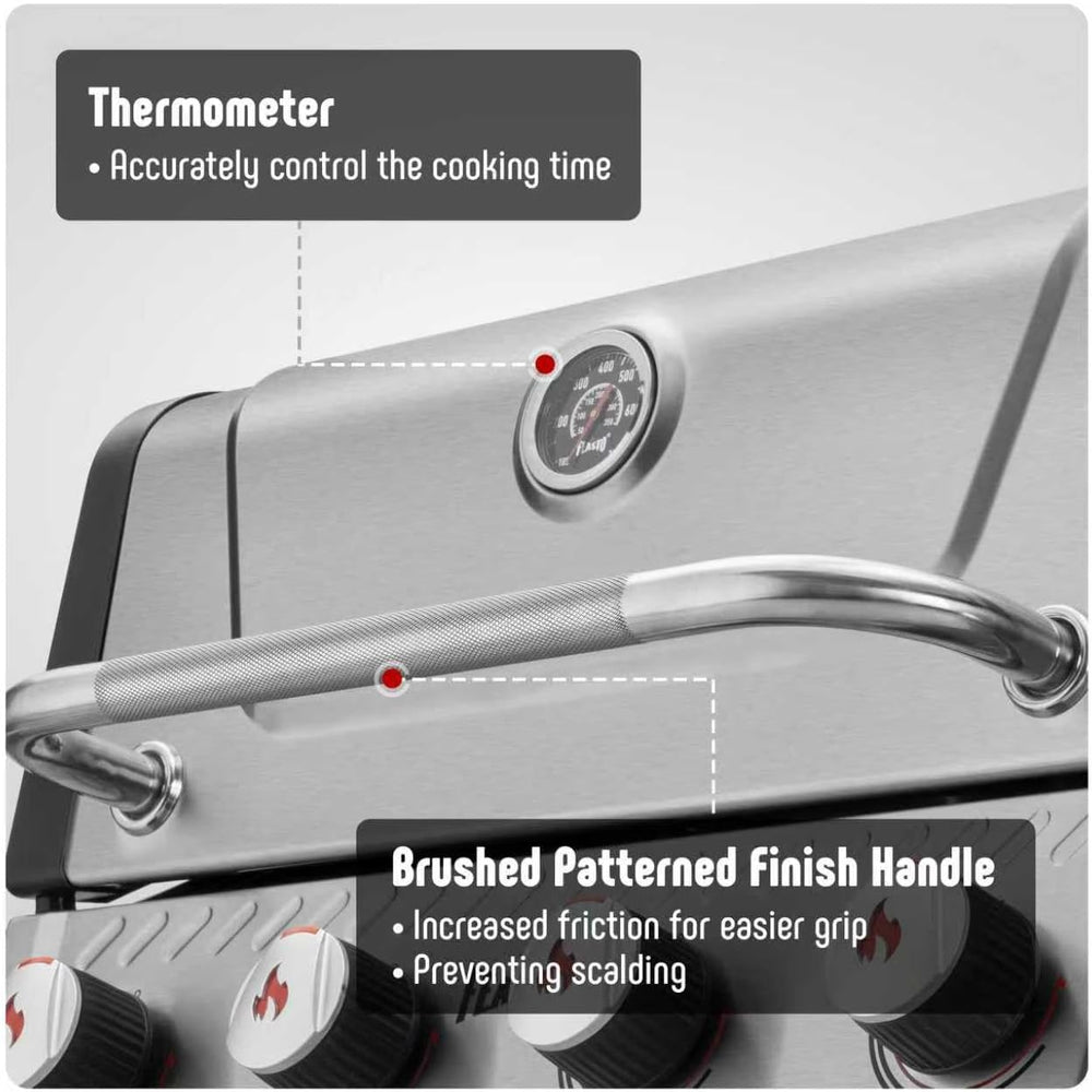 Feasto 4-Burner Propane Grill with Ceramic Burner Chamber & Side Burner