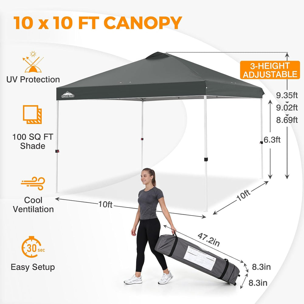 EAGLE PEAK 10x10 Pop Up Canopy Tent Easy Up Canopy Outdoor, Gray