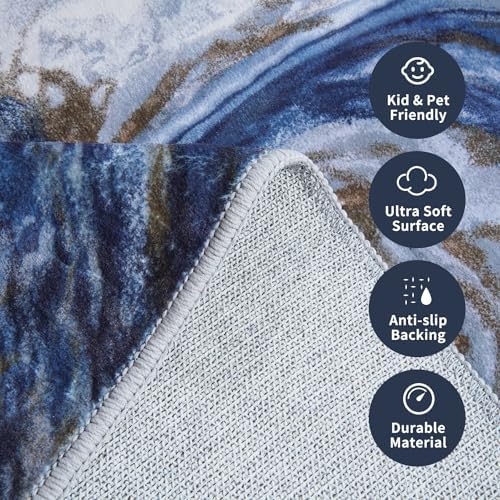 PADOOR Abstract 9'x12' Area Rug, Washable Non-Slip Low Pile, Marble Blue