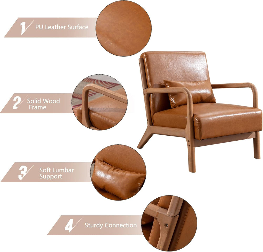 INZOY Mid-Century Modern Accent Chair Set of 2, PU Leather Reading Armchair w...