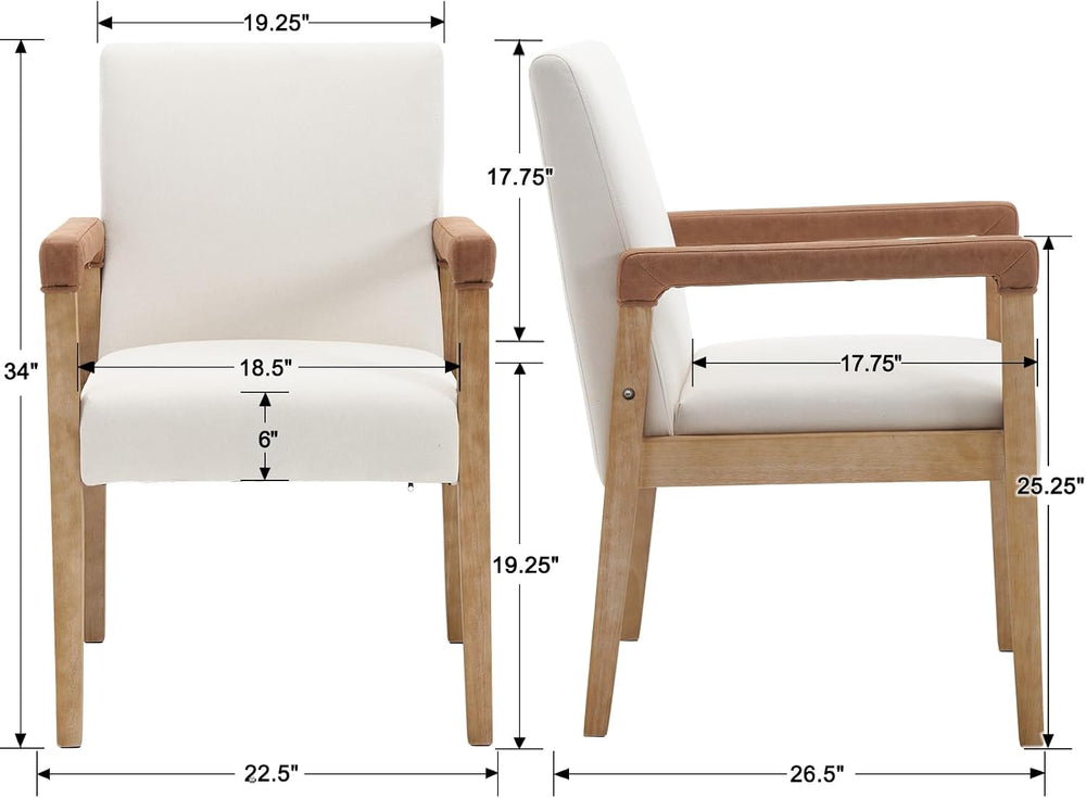 Mid Century Modern Dining Chairs with Arms, Solid Wood Farmhouse Upholstered ...