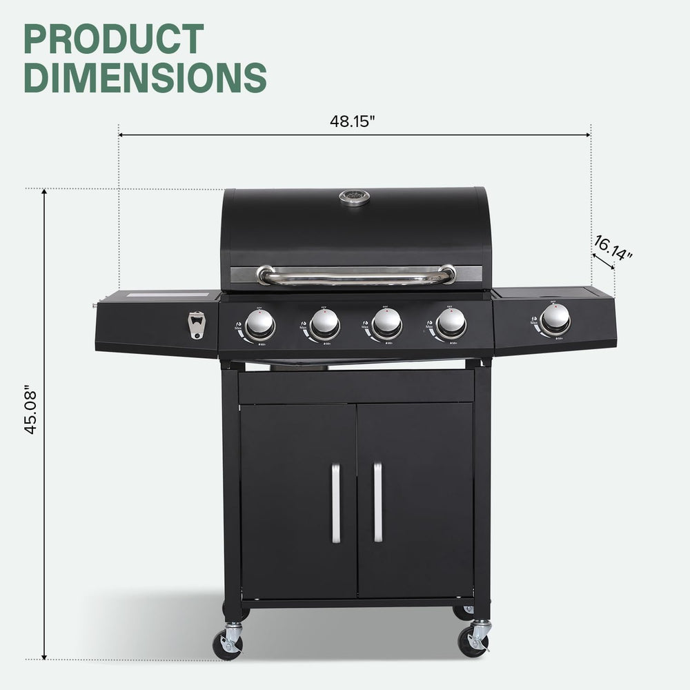 4-Burner Propane BBQ Gas Grill with Side Burner, Black