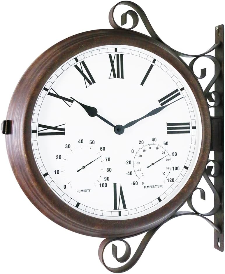 BESTIME MT-32 Three-in-one Double Sided Metal Wall Clock.Quiet,Easy Read,Anti...