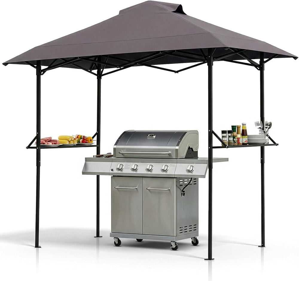 VINGLI 8x5 Pop Up Grill Gazebo BBQ Gazebo with 2 Side Shelves, Outdoor Grill ...