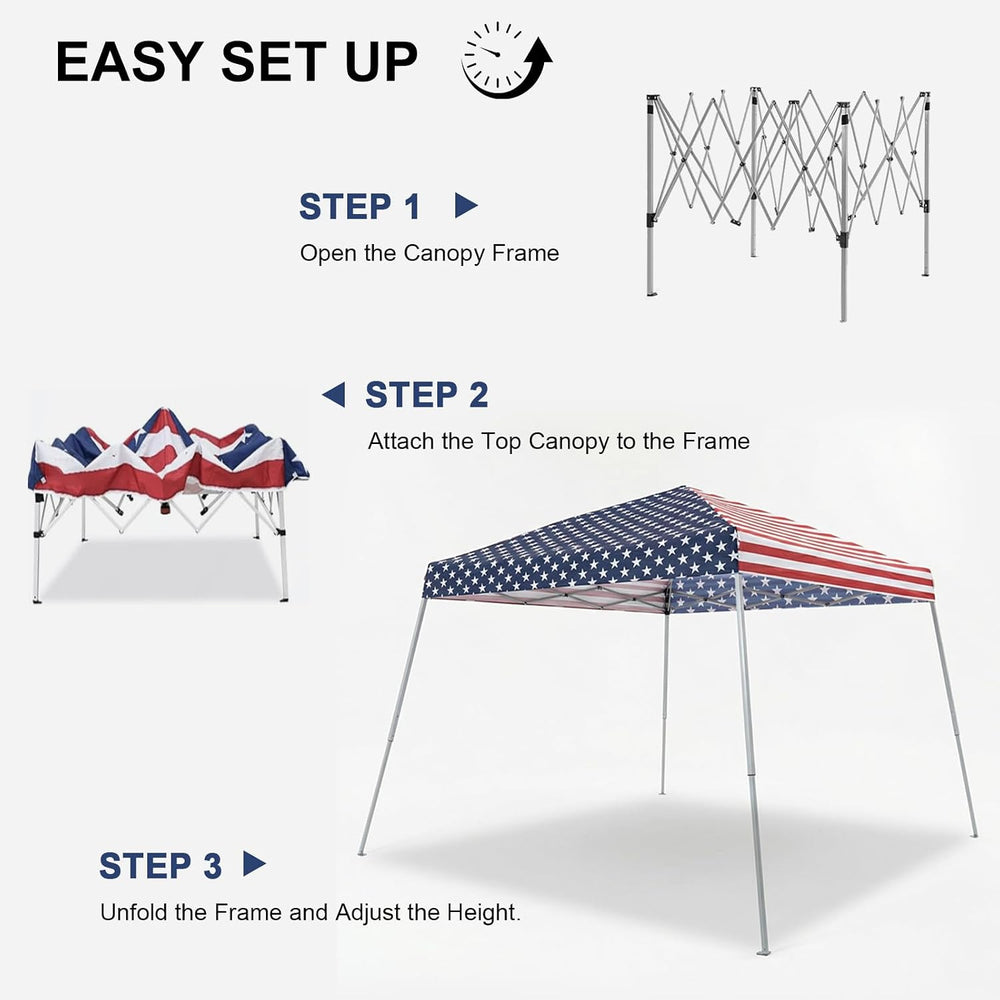 11 x 11 FT Pop Up Canopy Tent, Outdoor Easy Setup Instant Canopy, Flag