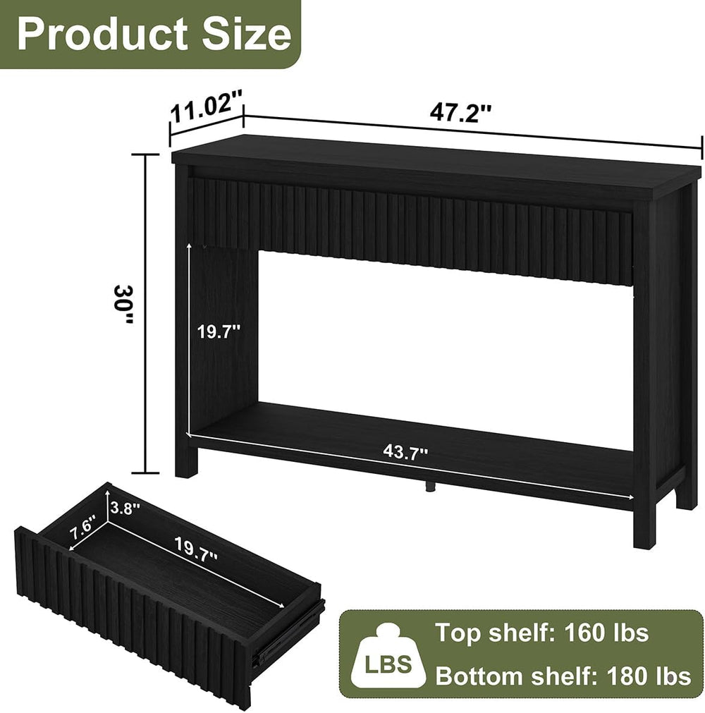 BON AUGURE Black Console Table for Entryway, 47" Entryway Table with Drawer