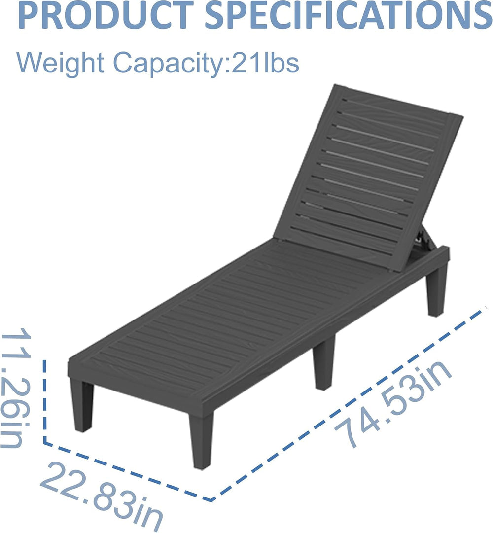 Outdoor Chaise Lounge Chair 5-Position Adjustable Backrest, Black