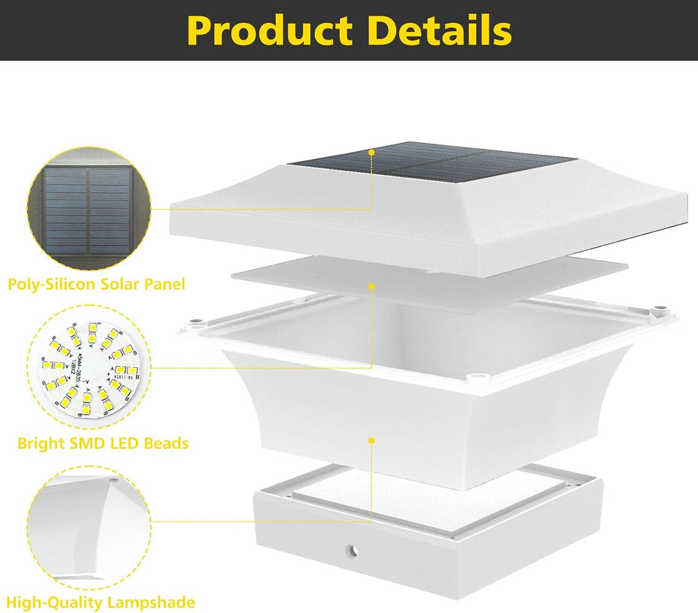 T-SUN 4X4 Solar Post Cap Lights Outdoor Waterproof, White 2 Pack