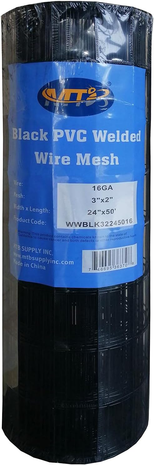 Black PVC Coated Welded Wire Mesh Garden Economy Fence 24 Inch x 50 Foot-3 In...